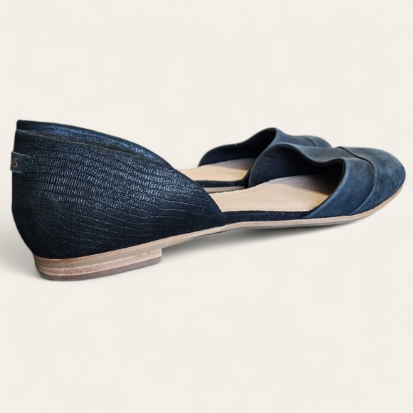 Toms black D’Orsay flats suede toe reptile texture heel almond toe size 8 NWOT - Picture 5 of 9